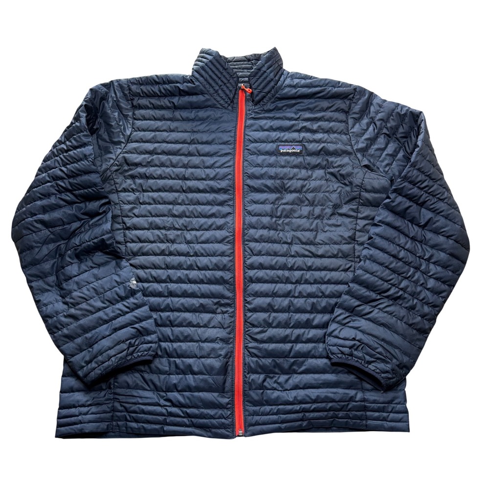 PATAGONIA Down Sweater Jacket Navy Blue Orange Full Zip Men's Size Large - Picture 1 of 12